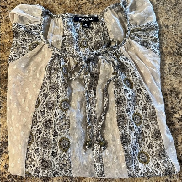 Roz Ali Boho Womens Long Sleeve Sheer Geometric Pattern Blouse Tie Neck Size Med - Picture 14 of 14